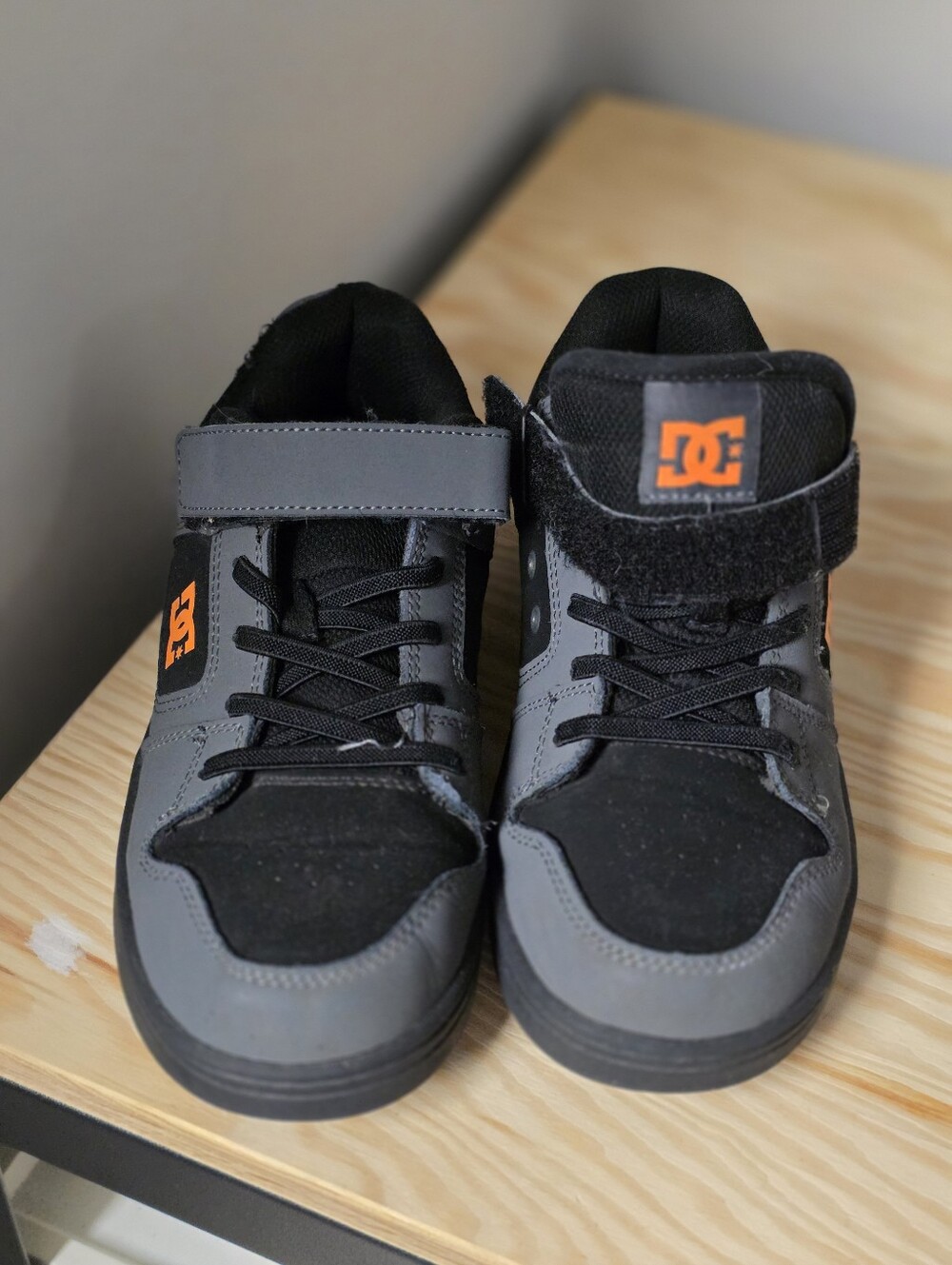 DC Kids Gray and Black Sneakers with Orange Logo